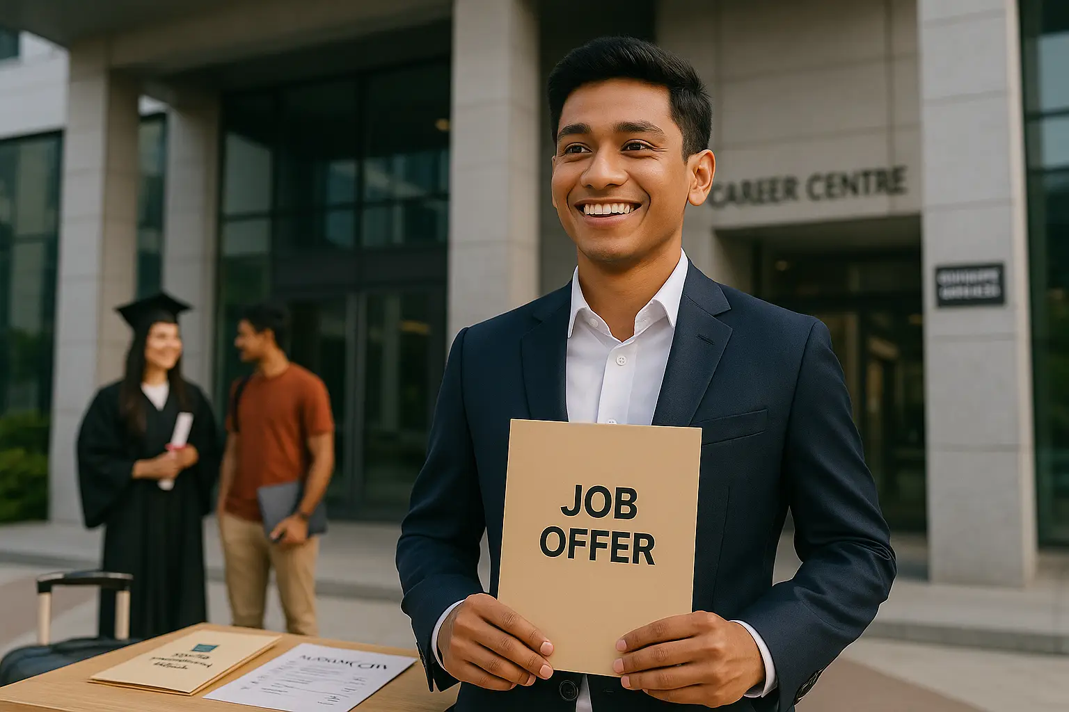 The student gets a job offer after graduation