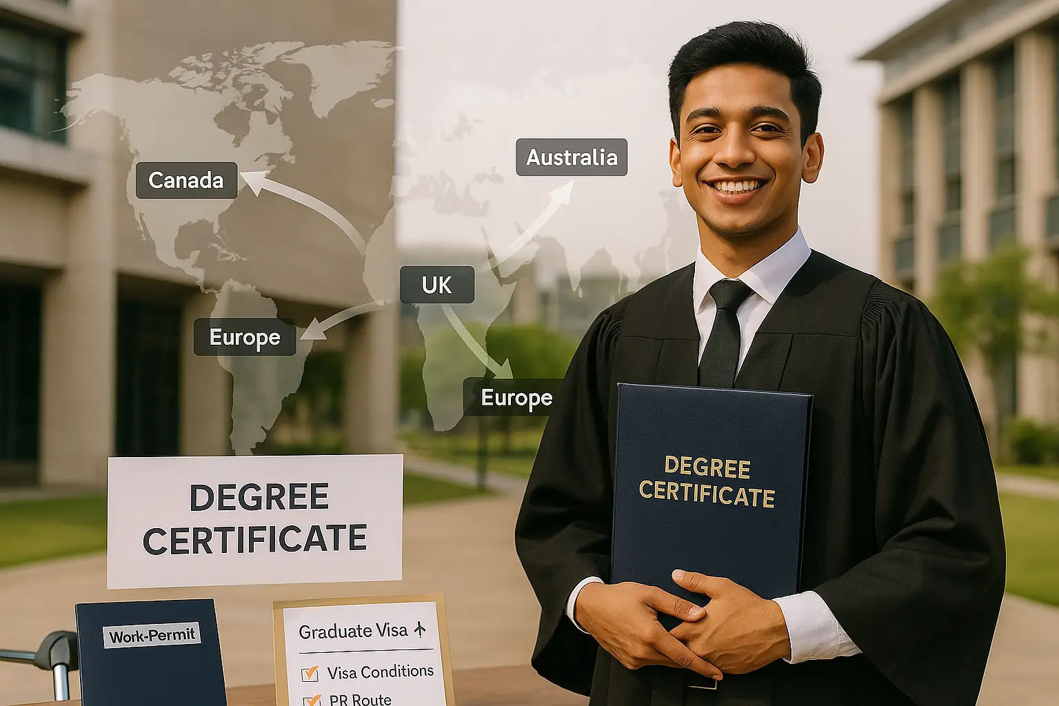 A picture that shows a student after graduation sees his career can be built in different countries